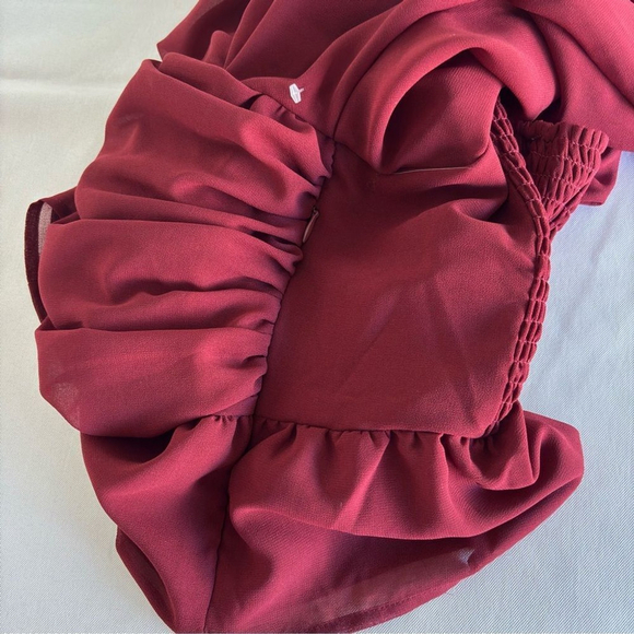 Vigoss Red Cherry Chiffon Ruffled Top Size M Long Sleeve Blouse Shirt NWT - Picture 12 of 15